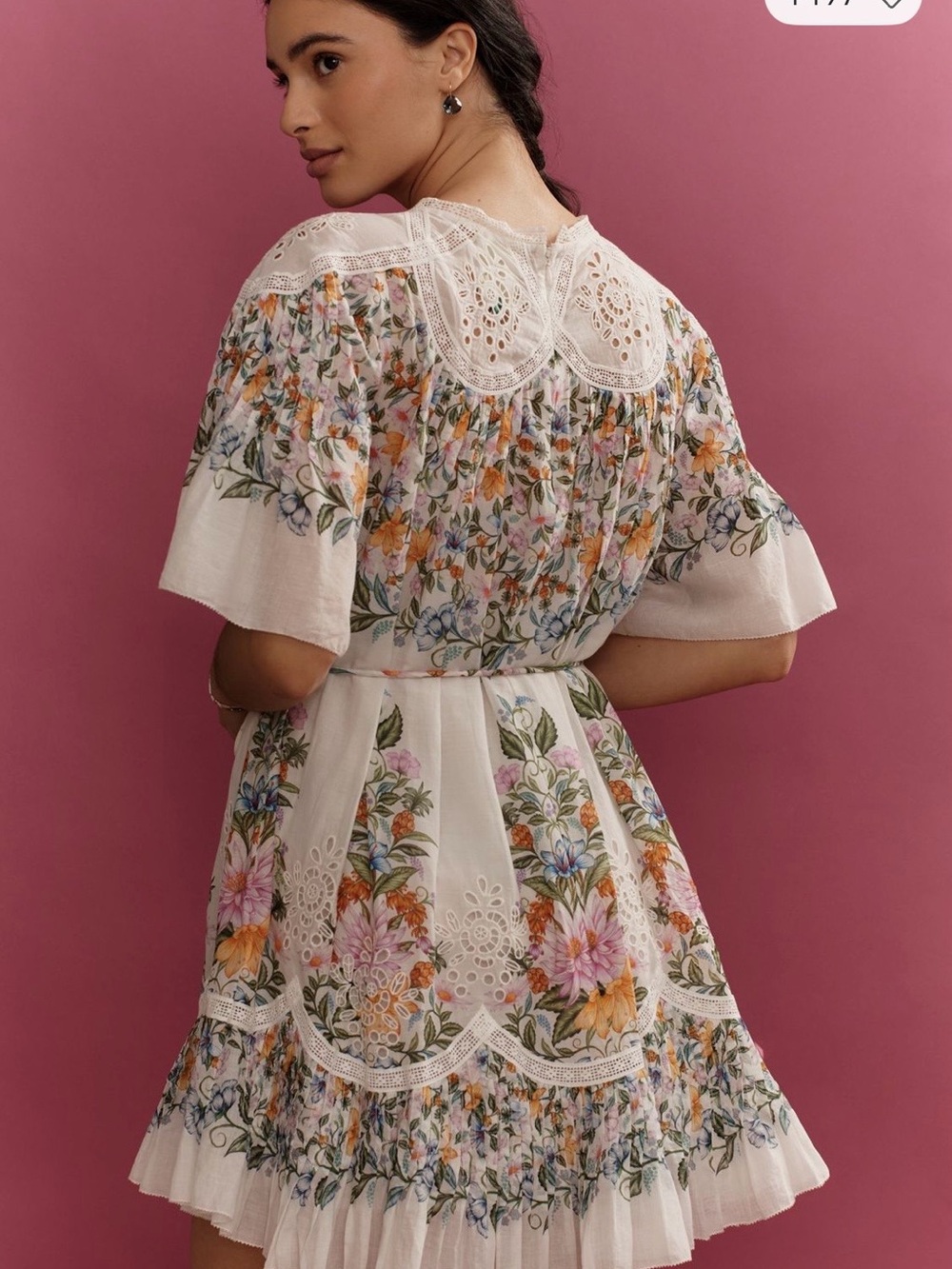 NWT FARM Rio White Floral Eyelet Tie-Waist Mini Dress - Picture 2 of 9